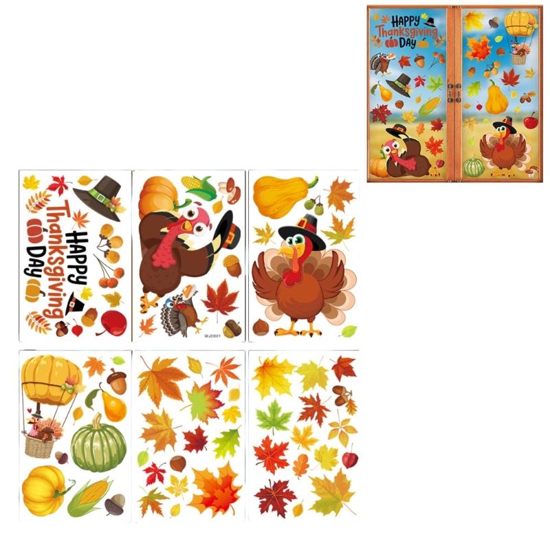6PCS Fall Window Cling Plastic For Living Room Bedroom Seasonal Decoration