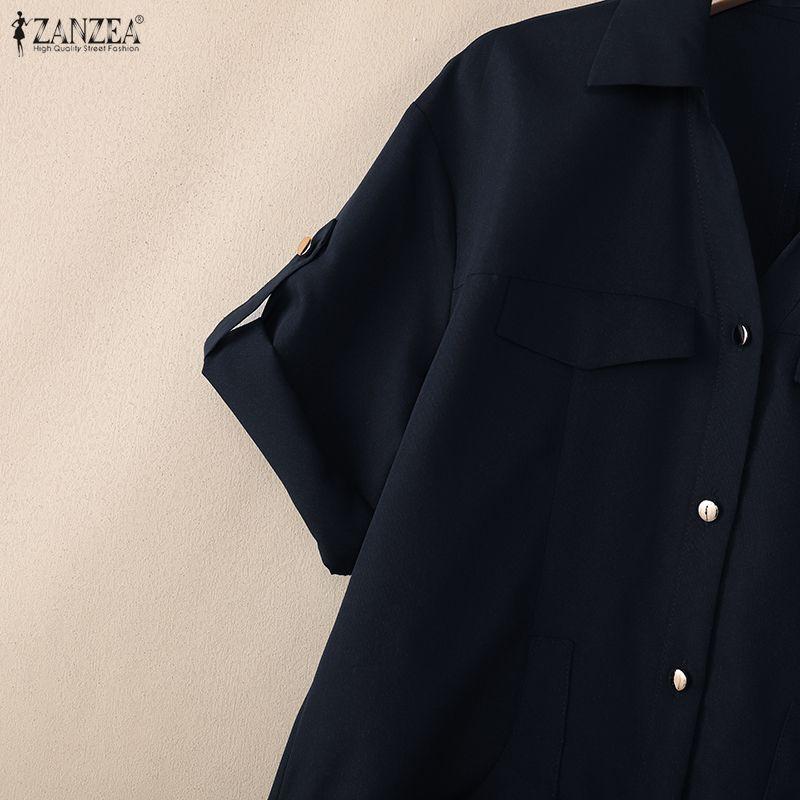 ZANZEA Damen Freizeit Umlegekragen Locker Halbarm Hemdkleid