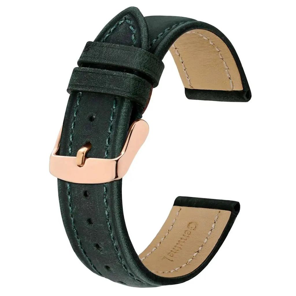 BISONSTRAP Crazy Horse Leather Watch Strap 18mm 20mm 21mm 22mm 24mm Replacement Belt Rose Gold Buckle Band for Men Watchbands