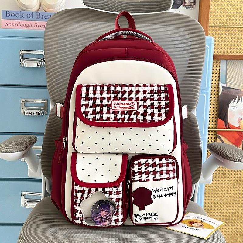 Schoolbag New Schoolbag Female Japanese Ins Cute Dopamine Contrasting Color College Style Primary and Secondary School Students Multi-compartment