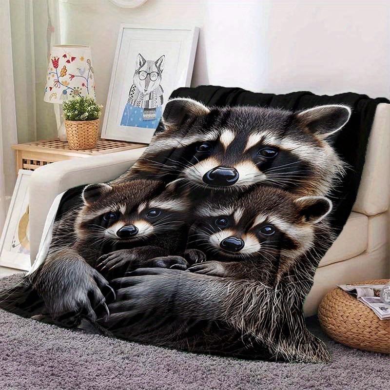 Cozy Raccoon Family Blanket - Soft Flannel All-Season Throw for Couch & Bed Perfect Christmas or Birthday Gift