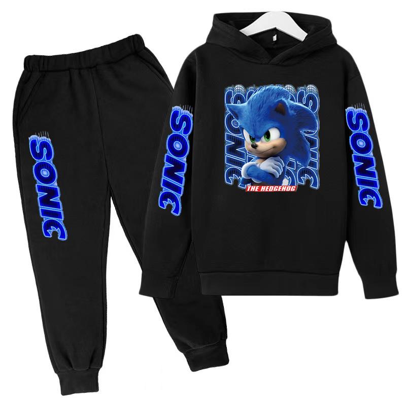 Children's Sportswear Set-Sony Cartoon Animation Printed Hooded Jacket+trousers Comfortable Fit Suitable Boys Girls Aged3to13