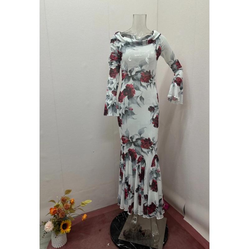 

2024 Autumn French Tea Break Flared Sleeve Fishtail Dress L красный