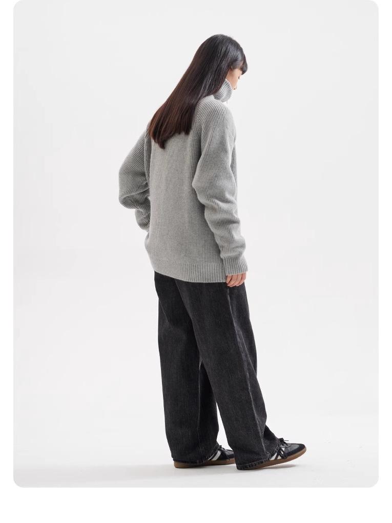 Men's High-Neck Half-Zip Thick Knit Sweater, Retro Loose-Fit Pullover for Autumn/Winter