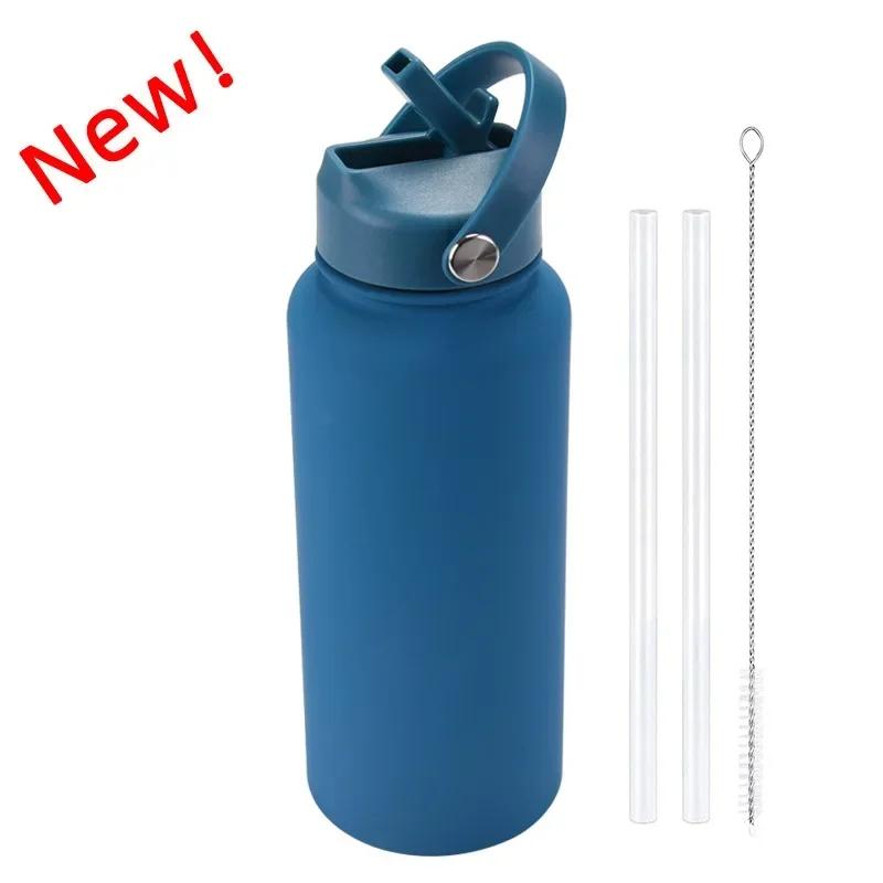 1L Sports WATER BOTTLE With Handle And Straw Stainless Steel Large Capacity Vacuum Flasks Drinkware Large Mouth GymThermos CUP