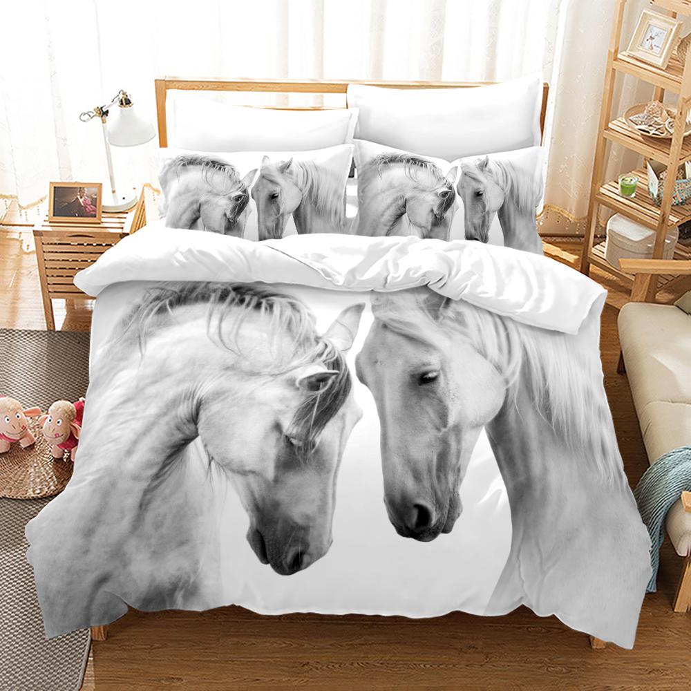 Luxury Black Horse Bedding Set Animal Microfiber Bed Linen Double Queen King Twin Size Gift Adults Men Duvet Cover Bedroom Decor