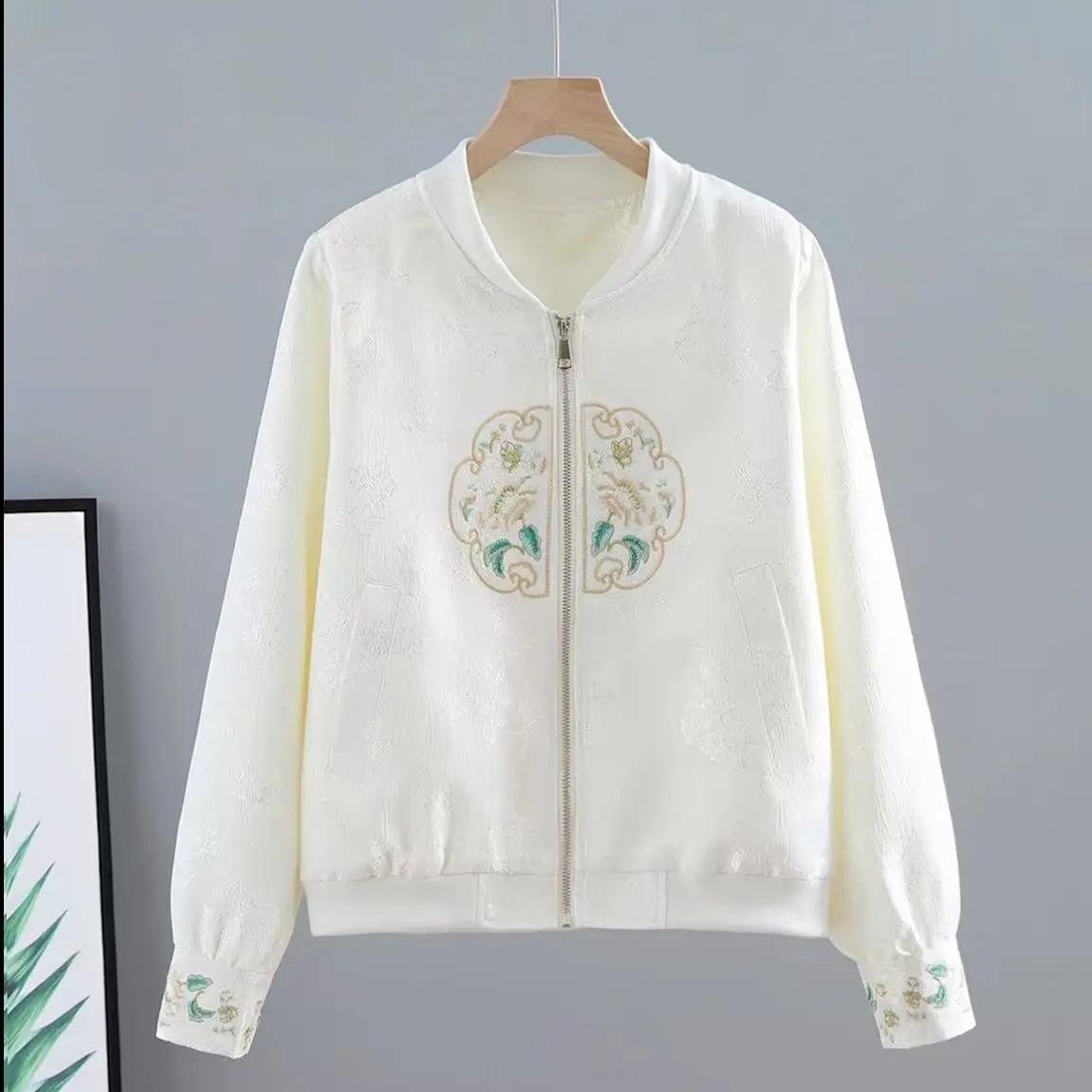 

Китайская бейсбольная форма Модное женское пальто Короткое Весеннее и осеннее Вышитая Солнцезащитная куртка XS бежевый