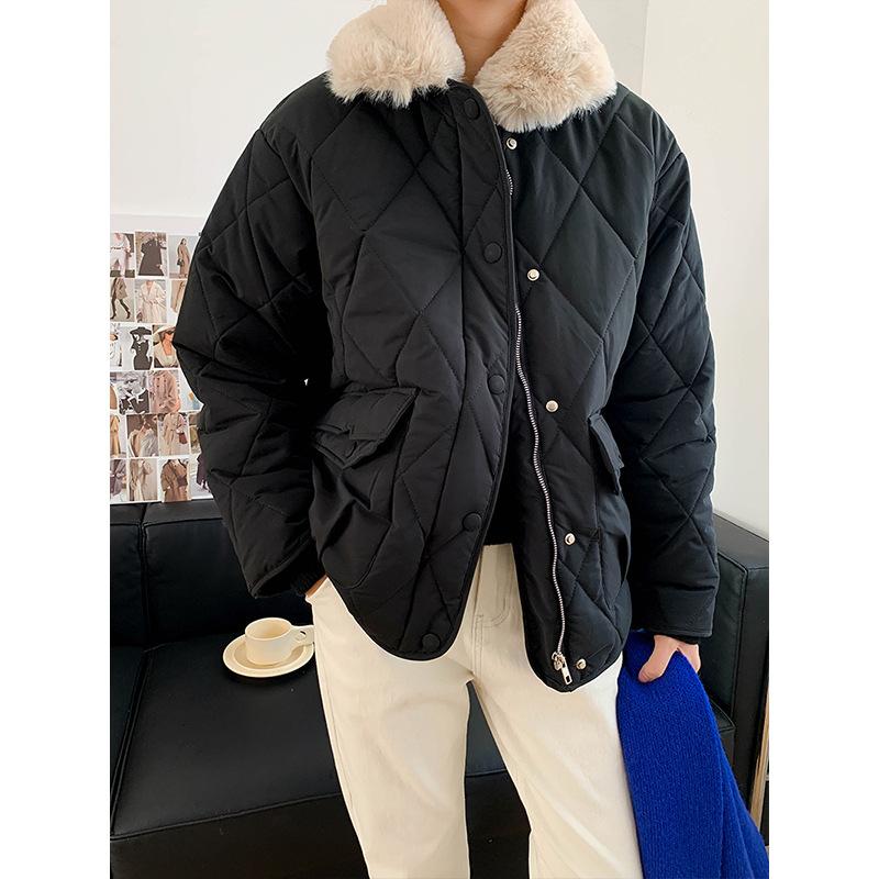 Women Winter Fur Collar Long Sleeve Solid Color All Match Warm Coat For Ladies Fashion Zipper Loose Chic Jacket