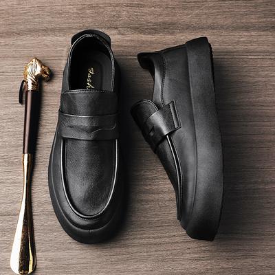 2024 Zomer Nieuwe Ademende Luie Man Instapper Dikke Zool Casual Leren Schoenen Britse Stijl Zwart Lucky Tidal Schoenen