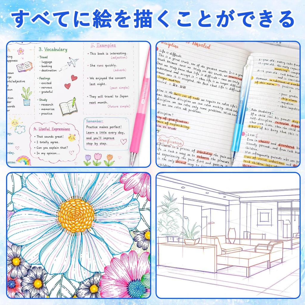 24-color erasable ballpoint pen, retractable erasable ballpoint pen, 0.7mm fine point, with eraser. Erase mistakes when drawing, taking notes in a