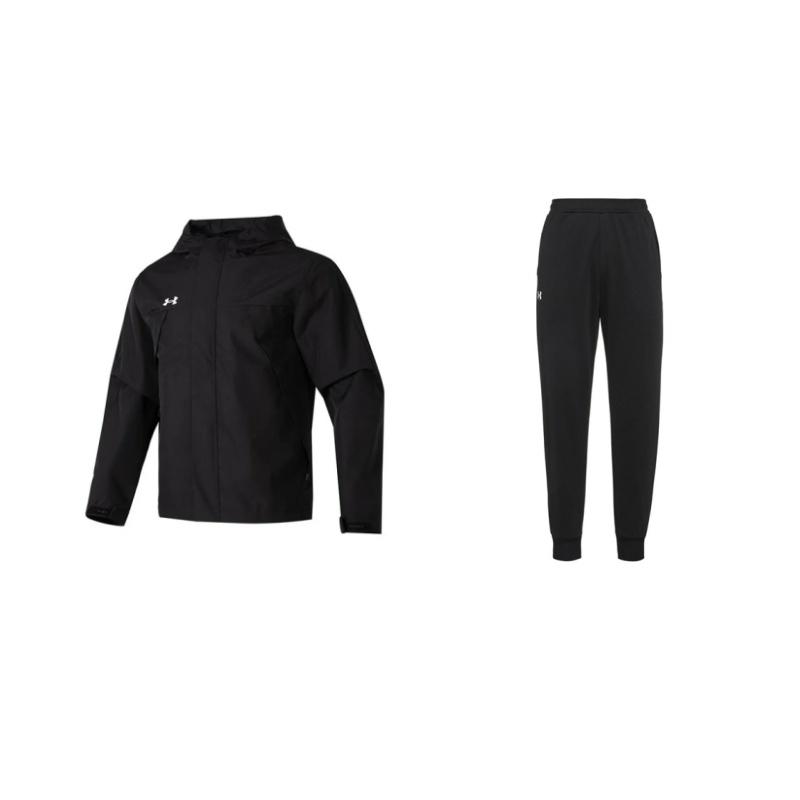 

Under Armour Minimalist Brand Logo Fashion Hooded Woven Jacket Knit Long Pants Casual Sports Suit Unisex suit Black 23600704-001+23600401-001 S