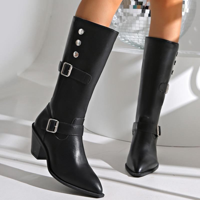 

Pointed Toe Women High Boots Knee High Chunky Fashion Heeled Shoes New Trend Winter Pumps Goth Woman Chelsea Botas Mujer 42