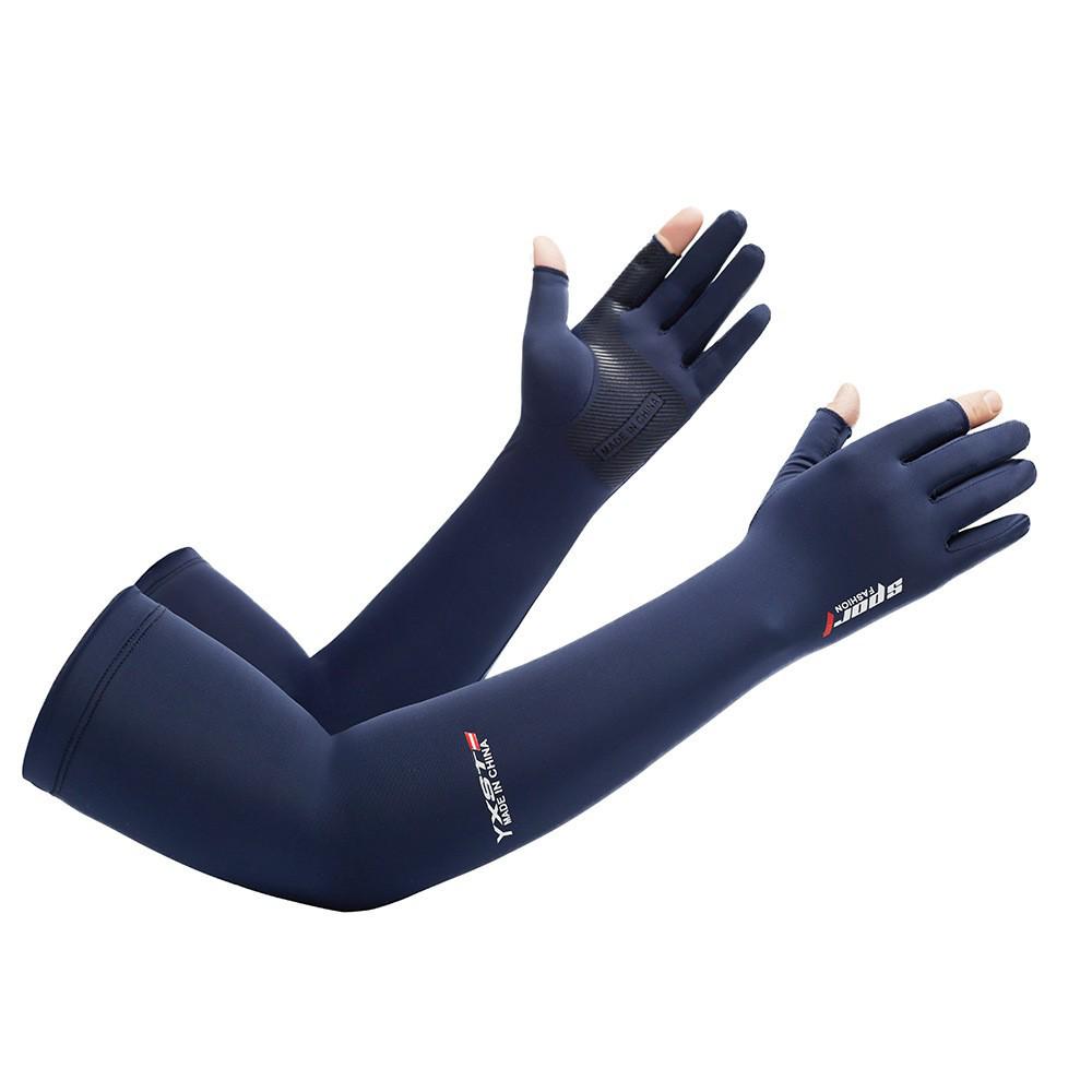 Unisex UV Protection Ice Silk Sleeves: Summer Two-Finger Gloves for Cycling, Fishing, and Takeout, Extended Thin Design