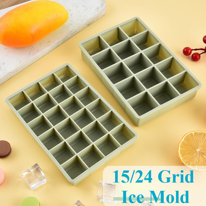 24 Grid Square Ice Cube Tray with Lid Flexible Easy Release Silicone Ice Cube Mold Reusable Ice Freezer for Cocktails Beverages 6