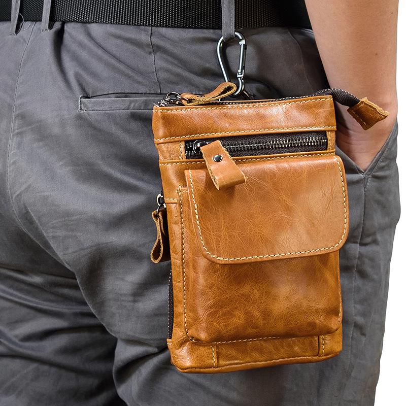 Men's Genuine Crazy Horse Leather Waist Bag - First Layer Cowhide Belt Hanging Mobile Phone Bag
