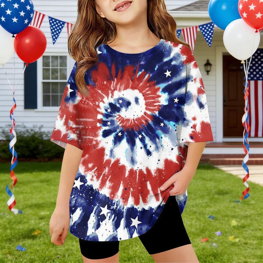 Kids Independence Day Print Round Neck Short Sleeve Casual T-shirt