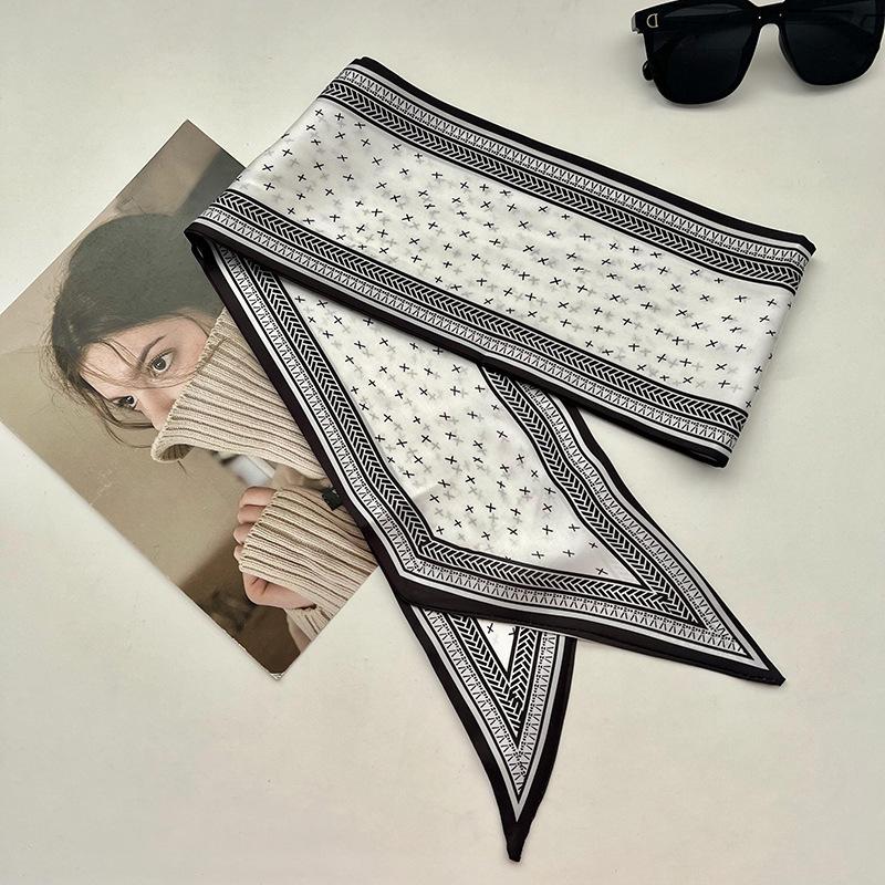 Double-sided Long Strip Small Silk Scarf Women's Professional Wear Spring and Summer New Decorative Small Scarf Tied Hair Band Streamer