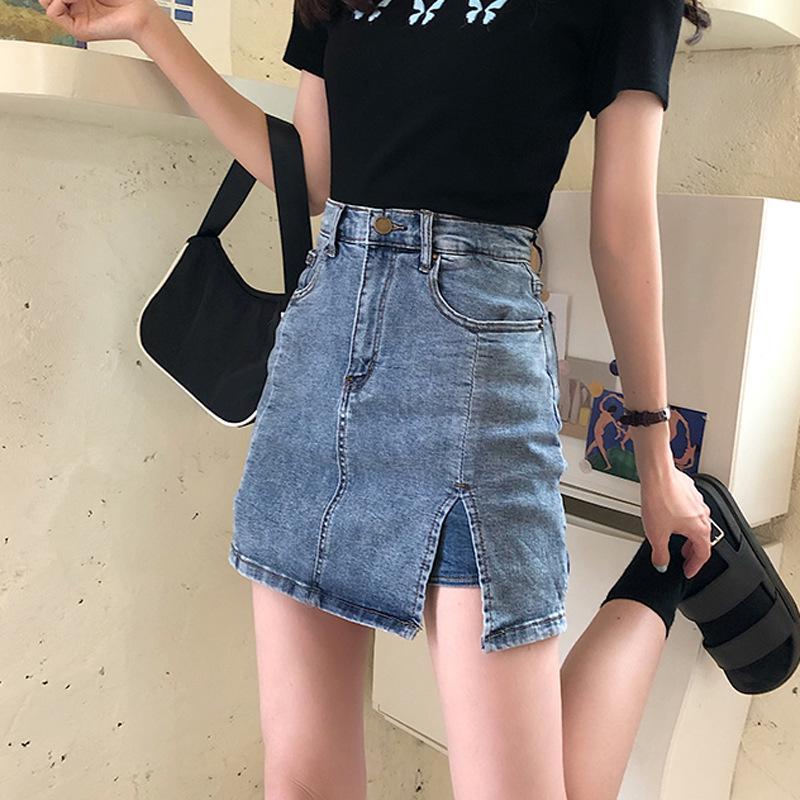 

Women s High Waist Slit Denim Mini Skirt - Summer 2025 Fashion Wide-Leg Culottes Small
