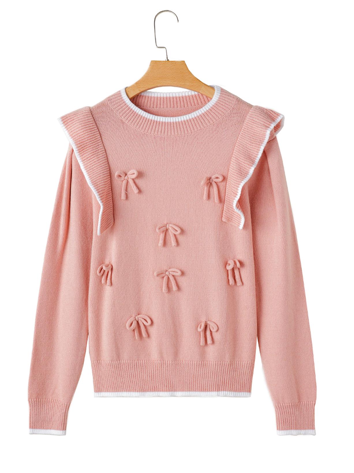 

Shiying Женский Зимний Универсальный Свитер с Бантом и Вязаным Круглым Вырезом - Европейская и Американская Повседневная Мода Medium розовый