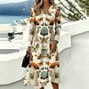 Women's Stylish Halloween Print Long Sleeve V-Neck Casual Dress with Pockets
