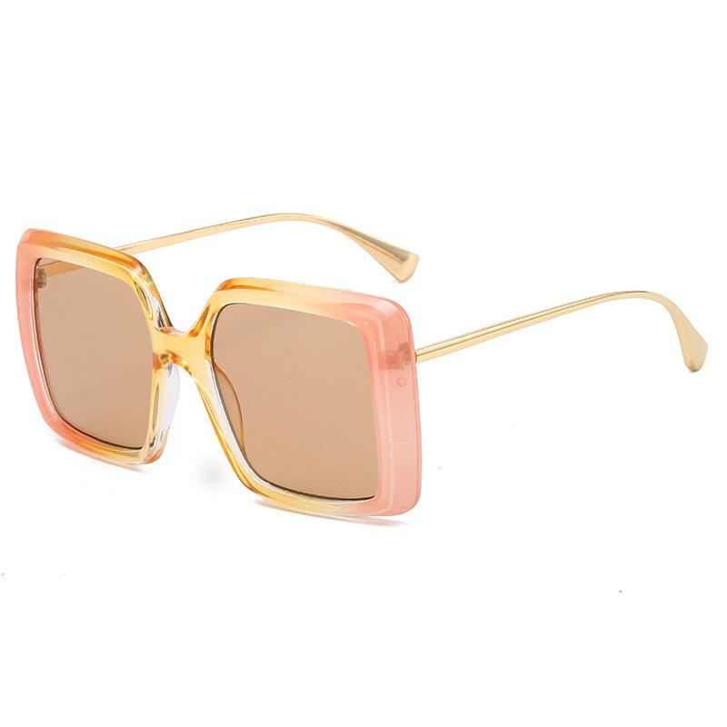 Simple Square Elegant Large Frame Sunglasses Gradual Change Color Metal Thin Leg Glasses
