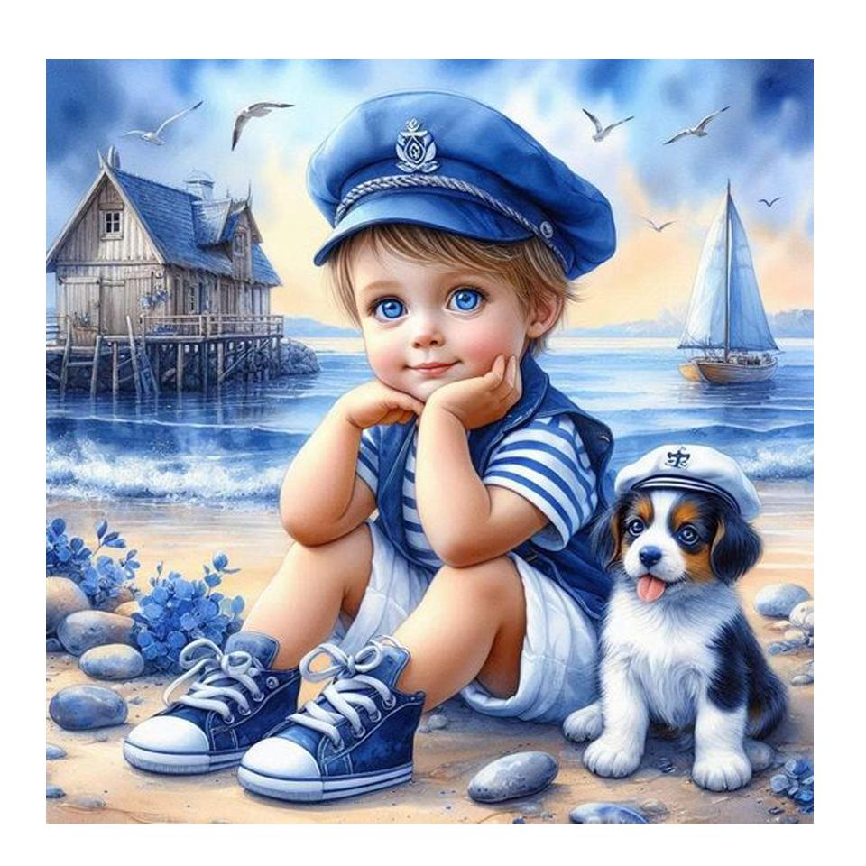 Diamond Painting kits Boy Girl Dog Mosaic Full Drill 5d Diy Diamond Embroidery Seaside Scenery Cross Stitch Home Decor