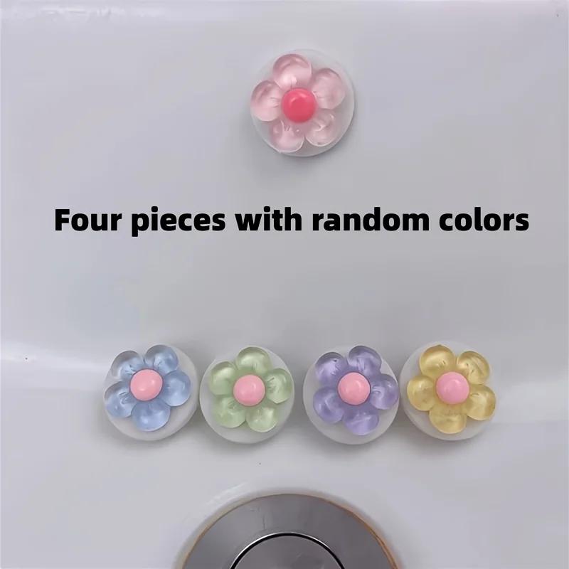4pcs Decorative Flower-Shaped Drain Cover,Leak-Proof Basin Overflow Stopper, Fits Washbasins and Sinks, Simple to Install