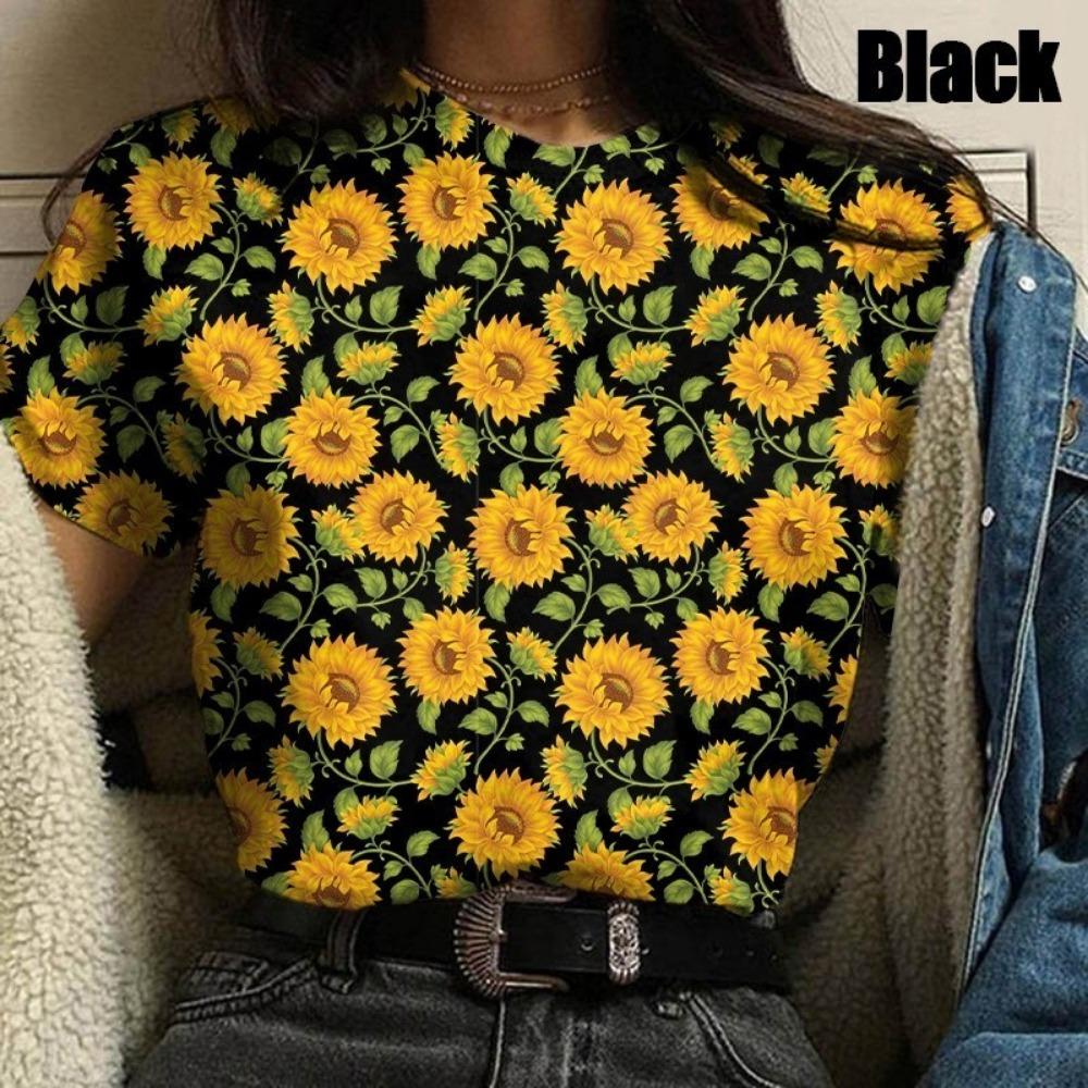 

Summer Women s Sunflower 3D Printed T-shirt - Casual Top XS