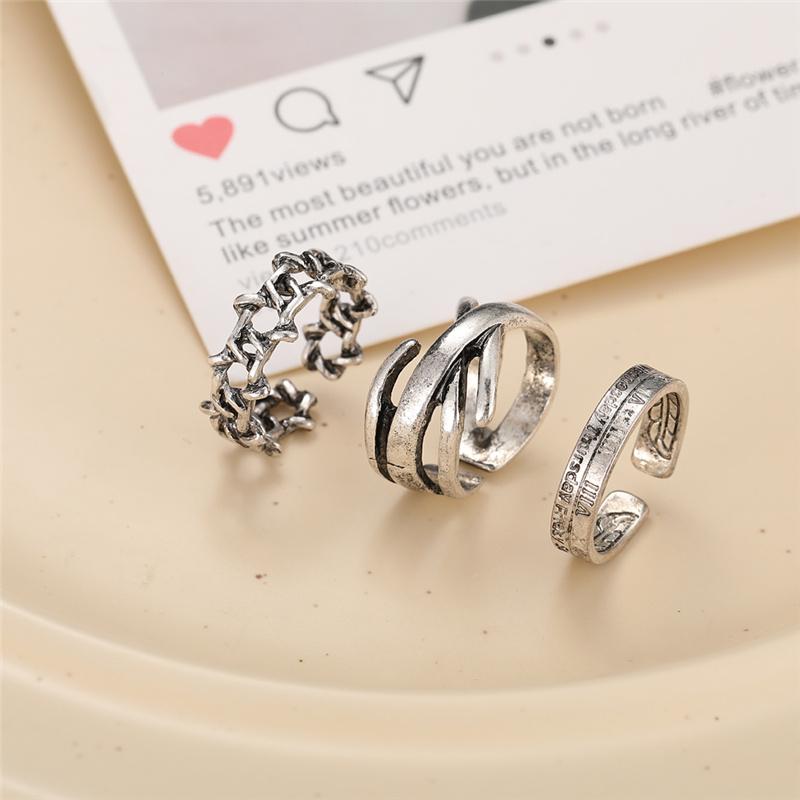 Punk Gothic Poker Ring Set for Women Vintage Spades Ace Silver Color Plated Retro Rhinestone Charm Billiards Ring Finger Jewelry