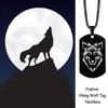 Double Sided Wolf Necklace for Men, Gothic Black Stainless Steel Dog Tag Pendant, Wild Military Tough Man Punk Rock Jewelry