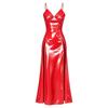 Womens Waterproof Sling Nightdress V Neck Spaghetti Strap High Waist Split Hem Glossy Clubwear