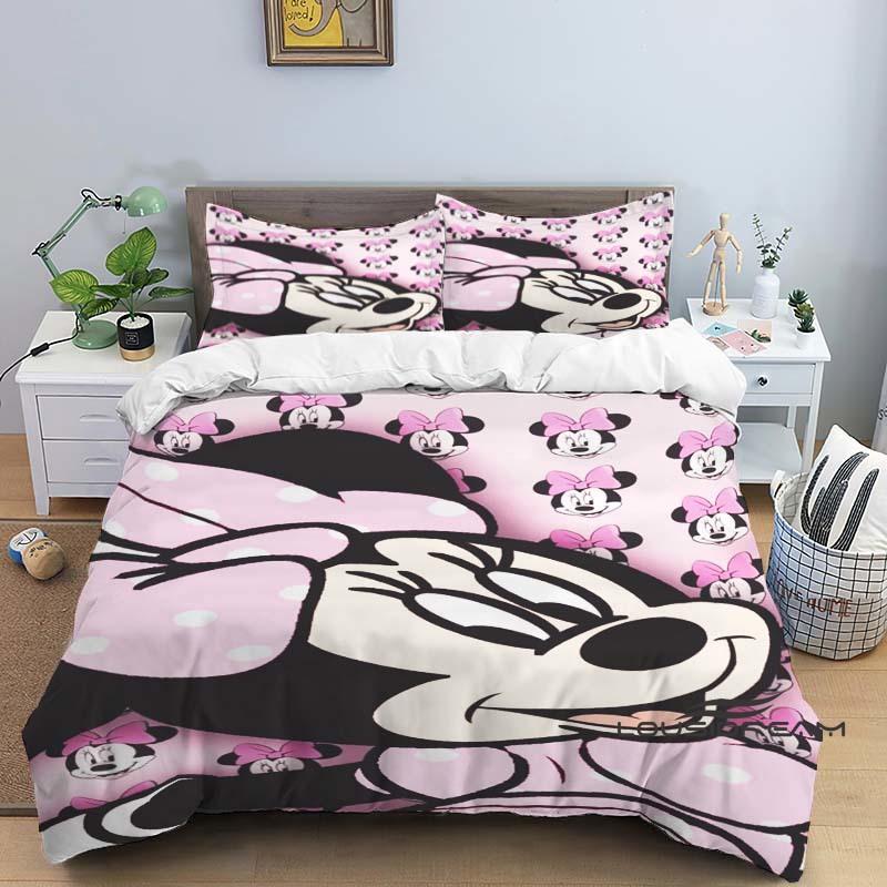Minnie Mouse 3-piece cartoon bedding set, exquisite bedding set for adults and children, double and single beds, large size,