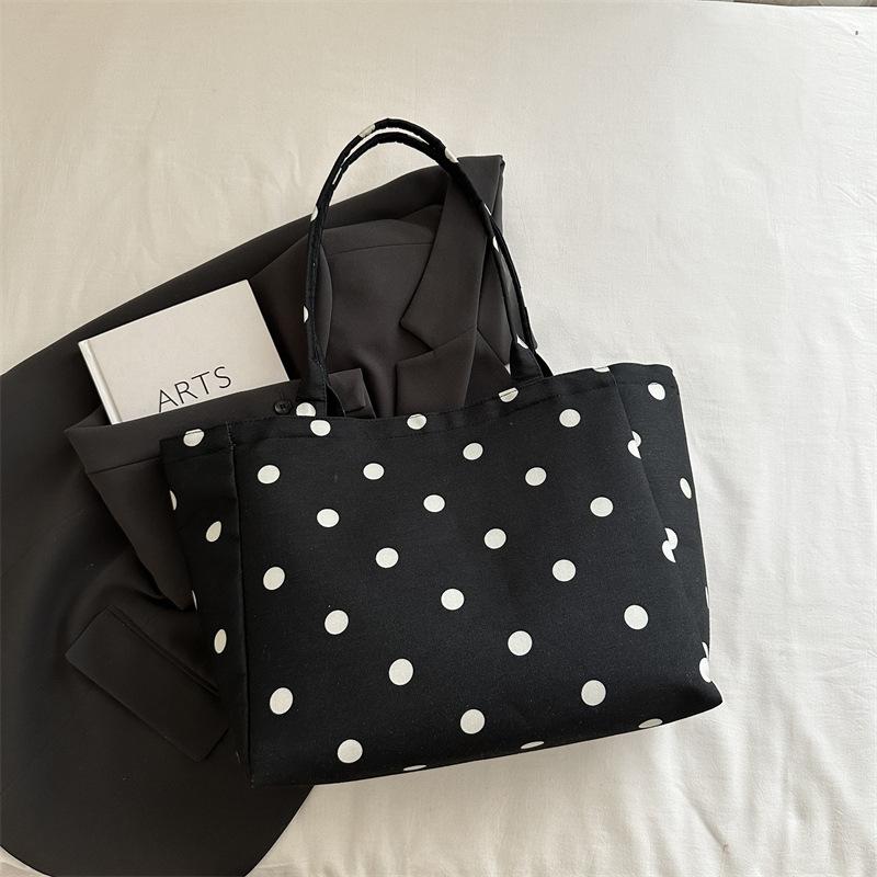 Women S Classic Polka Dot Canvas Tote Bag Large Capacity Shoulder Bag For Commute School