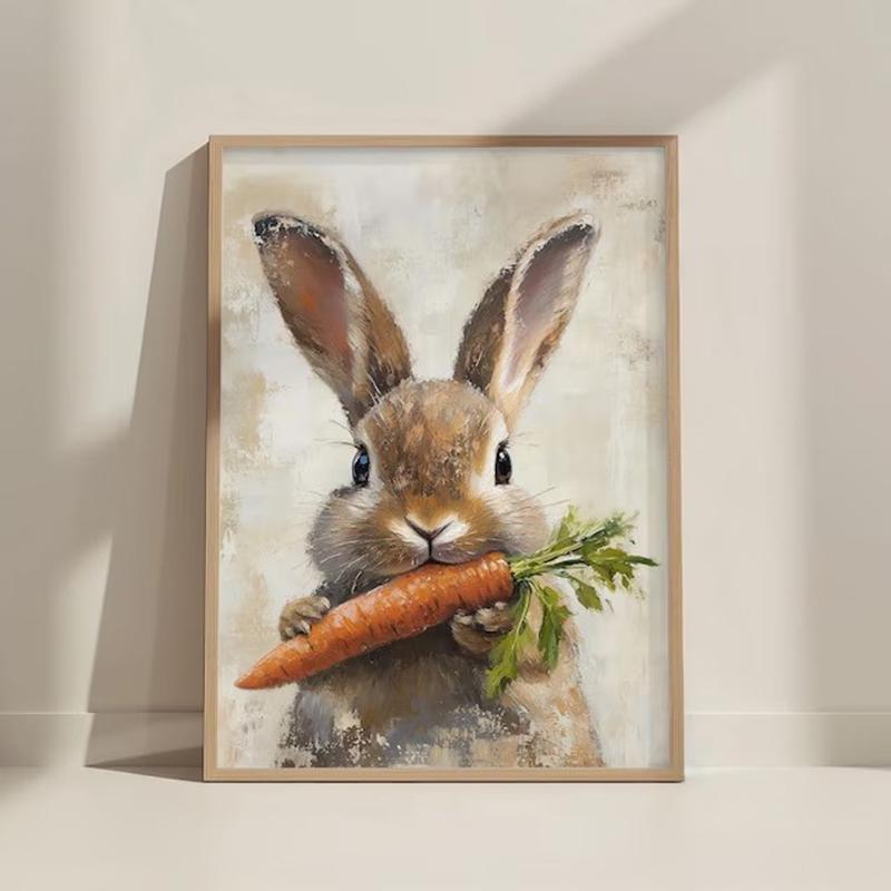 Easter Bunny Print Cute Easter Rabbit Neutral Spring Flower Easter Bunny Carrot Nursery Wall Art Easter Vintage Decor Rabbit Art 21X30CMNo Framed