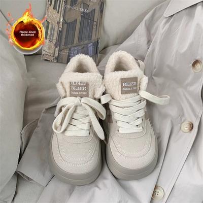 Fashion Women Vintage Platform Sneakers Thick Heel Warm Furry Sneakers Casual Running Platform Sport White Shoes