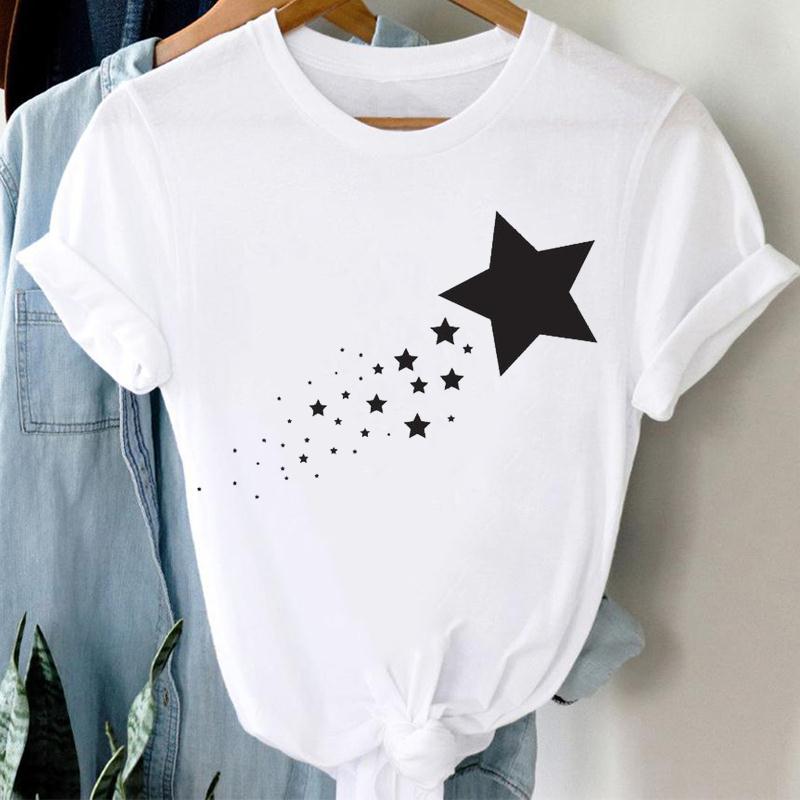 90er Jahre Damen Print Friedensschatten Kurzarm T-Shirt Top Mode T-Shirt Kleidung Lässig Sommer Dame Weiblich Grafik-T-Shirt