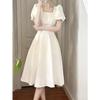 Puff Sleeve A-Line Dress with Double-Layer Lining - Mid-Length Fairy Style (Summer 2024)