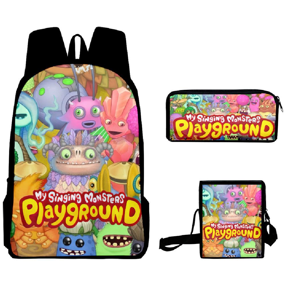 Classic Popular my singing monsters 3D Print 3pcs/Set School Bags Laptop Daypack Backpack Inclined shoulder bag Pencil Case
