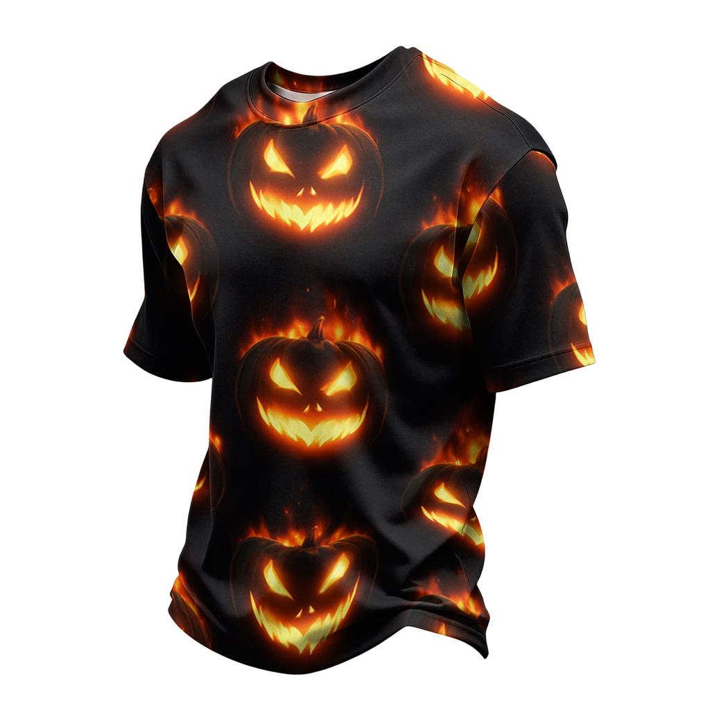 Men Casual Crew Neck Lightweight Breathable Short Sleeve Top with Halloween Themed Printed Graphic for Daily Wear
