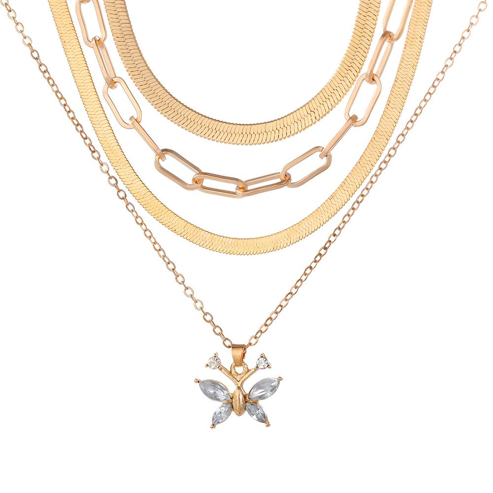 2023 New Korean Simple Necklace Butterfly Necklace Women's 4-piece Set Necklace Snake Bone Chain Elegant Charm Luxury Sweater Chain Simple Holiday