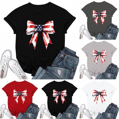 Adults Casual Daily Round Neck Independence Day Printed Short Sleeved T-shirt Letter Top