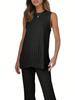 Womens Sleeveless Knit Lounge Set Two Piece Top and Long Pants Pajama Set