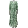 Women Spring Fall Dress V Neck Loose Half Sleeve Ankle Length Color Matching Print Patchwork Pullover A-line Big Swing Soft Lady Maxi Dress