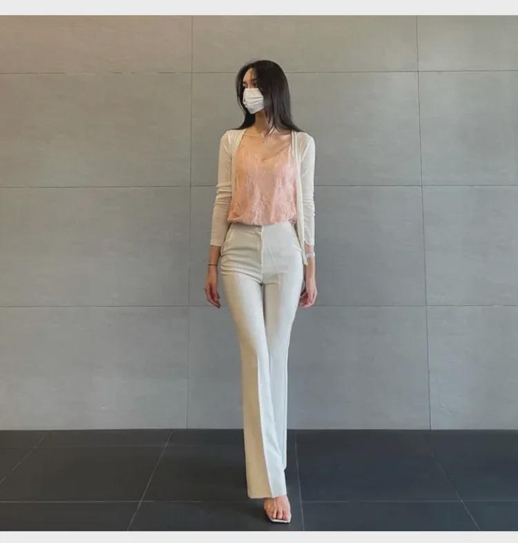 South Korea Dongdaemun Women's Slim Fit High Waist Flared Pants - Slimming & Leg-Lengthening Casual Trousers