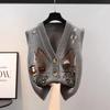 Autumn Sweater Knitted Vest Korean Top For Women Clothing Oversize Vintage Sleeveless Korean Harajuku V-neck Cardigans