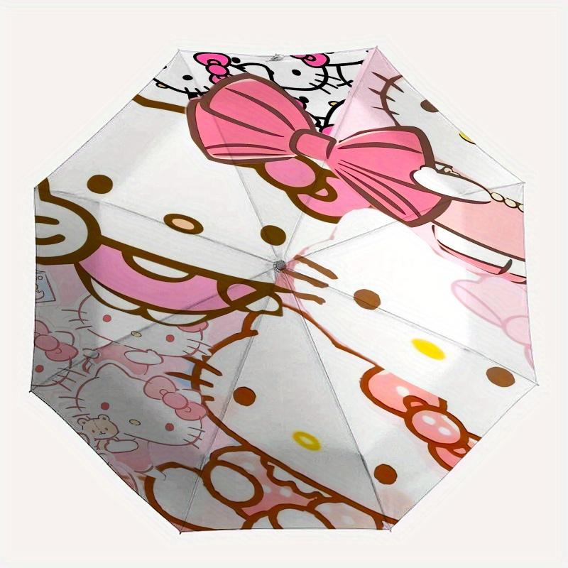 Hello Kitty,Bow Automatic Folding Umbrella-Simple 8-Rib Design, Bright Cartoon Pattern, Durable Iron Frame, Suitable For Travel, Outdoor, Be