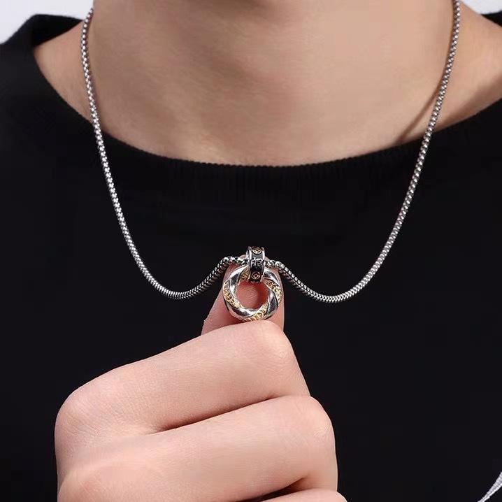 Mobius Necklace for Men to Attract Wealth, Light Luxury Gilt Copper Coin Double Ring Pendant for Men
