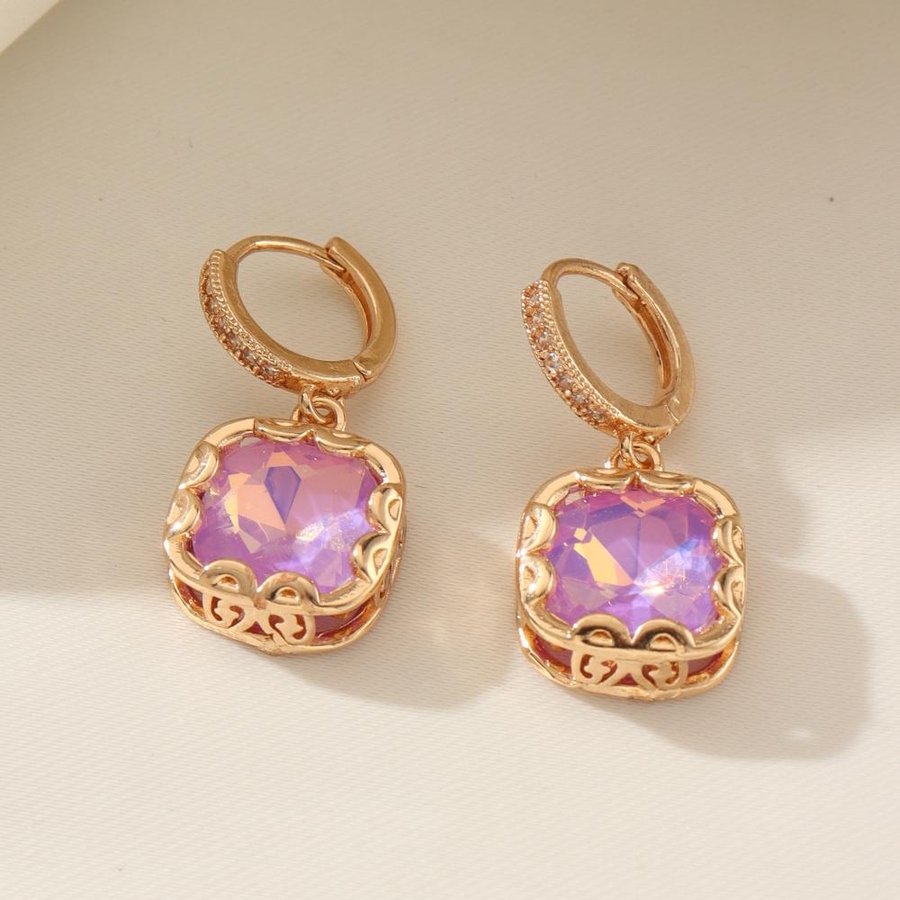 Trendy Blue Square Zircon Drop Earrings for Women Fashion Gold Color Earring Jewelry Party Accessories