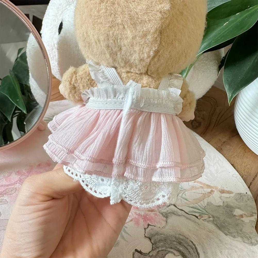 17cm Mini Plush Doll'S Clothes Outfit Accessories For Korea Kpop Labubu Idol Pink Bright Silk Bow Princess Gauze Skirt Clothing