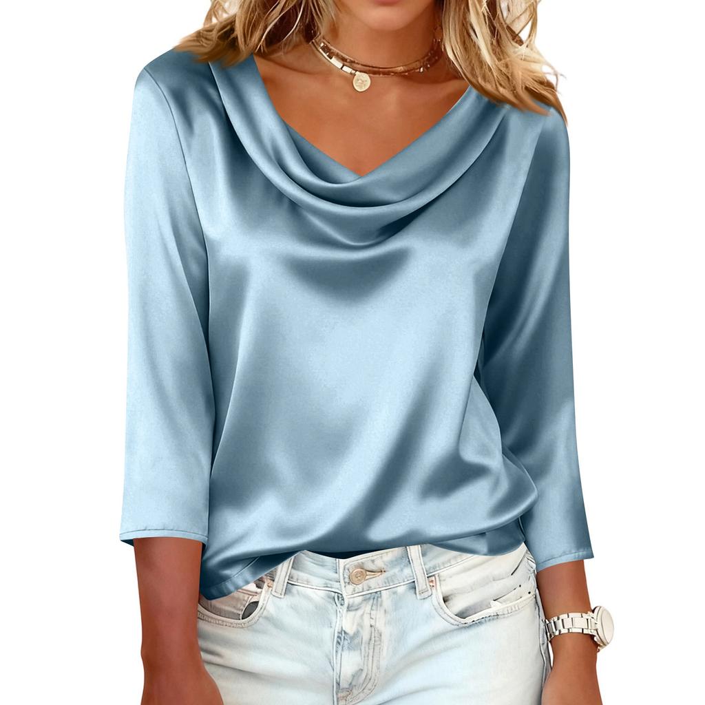 Bluse Für Damen Festlich 3/4 Langarm Hemden Business Casual Outfit Oberteile
